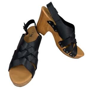 Korks Barango Wooden Block Heel Sandals 10 Black